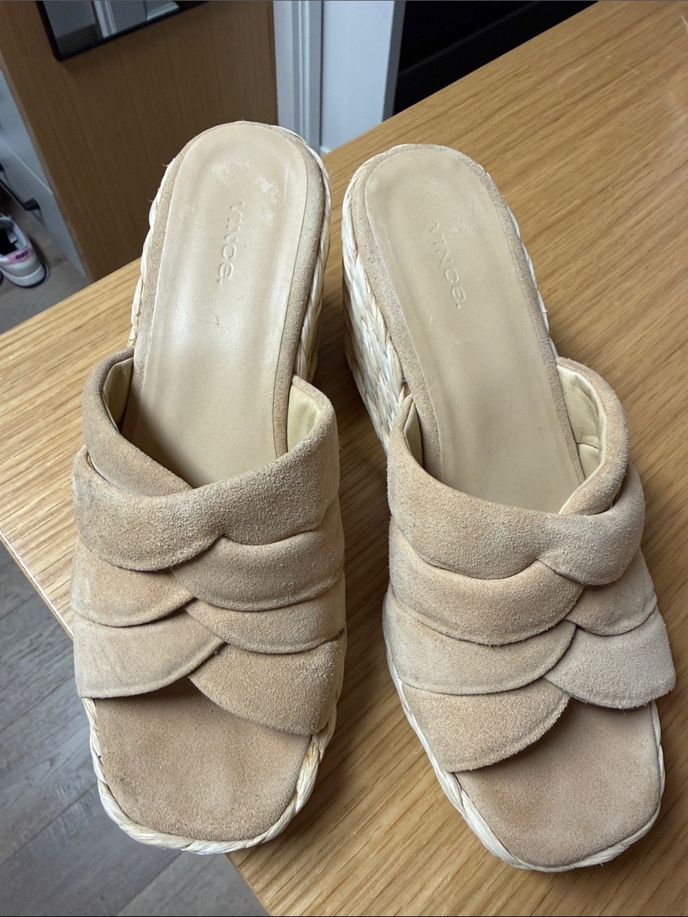 Vince Gillian Tan Suede Braided Wedge Slides - Women